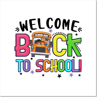 Welcome Back to School First Day of School Kids School Bus Posters and Art